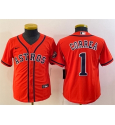 Women Houston Astros 1 Carlos Correa Orange Cool Base Stitched Jersey