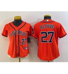 Women Houston Astros 27 Jose Altuve Orange With Patch Cool Base Stitched Baseball Jersey 1