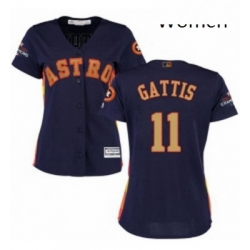 Womens Majestic Houston Astros 11 Evan Gattis Authentic Navy Blue Alternate 2018 Gold Program Cool Base MLB Jersey