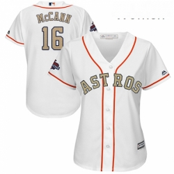 Womens Majestic Houston Astros 16 Brian McCann Authentic White 2018 Gold Program Cool Base MLB Jersey