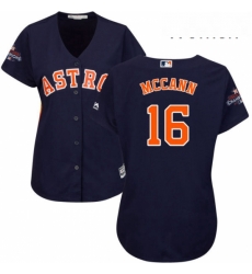 Womens Majestic Houston Astros 16 Brian McCann Replica Navy Blue Alternate 2017 World Series Champions Cool Base MLB Jersey