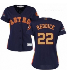 Womens Majestic Houston Astros 22 Josh Reddick Authentic Navy Blue Alternate 2018 Gold Program Cool Base MLB Jersey