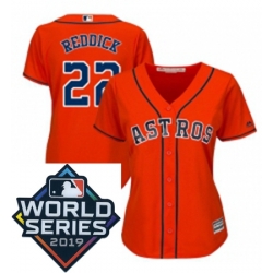 Womens Majestic Houston Astros 22 Josh Reddick Orange Alternate Cool Base Sitched 2019 World Series Patch Jersey