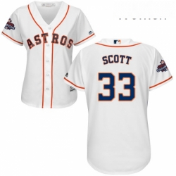 Womens Majestic Houston Astros 33 Mike Scott Authentic White Home 2017 World Series Champions Cool Base MLB Jersey