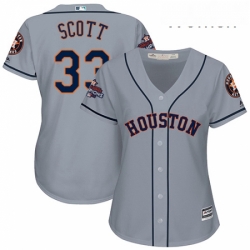 Womens Majestic Houston Astros 33 Mike Scott Replica Grey Road 2017 World Series Champions Cool Base MLB Jersey