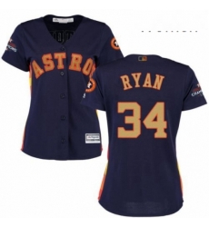 Womens Majestic Houston Astros 34 Nolan Ryan Authentic Navy Blue Alternate 2018 Gold Program Cool Base MLB Jersey