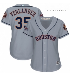 Womens Majestic Houston Astros 35 Justin Verlander Replica Grey Road 2017 World Series Champions Cool Base MLB Jersey 