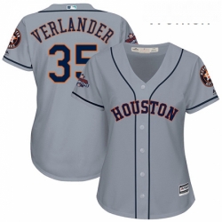 Womens Majestic Houston Astros 35 Justin Verlander Replica Grey Road 2017 World Series Champions Cool Base MLB Jersey 