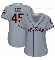 Womens Majestic Houston Astros 45 Carlos Lee Replica Grey Road Cool Base MLB Jersey