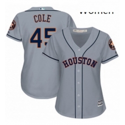 Womens Majestic Houston Astros 45 Gerrit Cole Replica Grey Road Cool Base MLB Jersey 