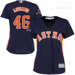 Womens Majestic Houston Astros 46 Francisco Liriano Authentic Navy Blue Alternate 2017 World Series Champions Cool Base MLB Jersey 