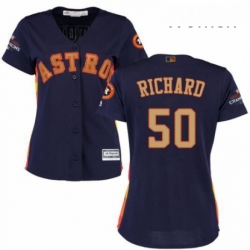 Womens Majestic Houston Astros 50 JR Richard Authentic Navy Blue Alternate 2018 Gold Program Cool Base MLB Jersey