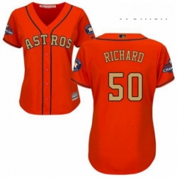 Womens Majestic Houston Astros 50 JR Richard Authentic Orange Alternate 2018 Gold Program Cool Base MLB Jersey