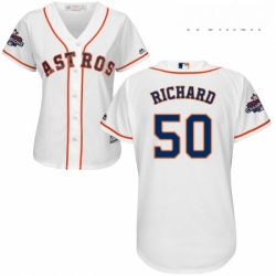 Womens Majestic Houston Astros 50 JR Richard Authentic White Home 2017 World Series Champions Cool Base MLB Jersey