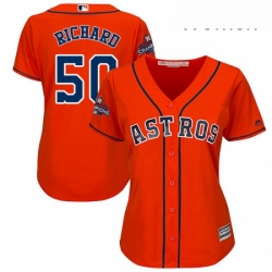 Womens Majestic Houston Astros 50 JR Richard Replica Orange Alternate 2017 World Series Champions Cool Base MLB Jersey