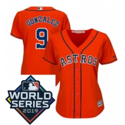 Womens Majestic Houston Astros 9 Marwin Gonzalez Orange Alternate Cool Base Sitched 2019 World Series Patch jersey