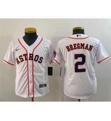 Youth Houston Astros 2 Alex Bregman White With Patch Cool Base Stitched Jerseys