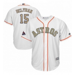 Youth Majestic Houston Astros 15 Carlos Beltran Authentic White 2018 Gold Program Cool Base MLB Jersey