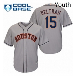 Youth Majestic Houston Astros 15 Carlos Beltran Replica Grey Road Cool Base MLB Jersey