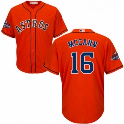 Youth Majestic Houston Astros 16 Brian McCann Authentic Orange Alternate 2017 World Series Champions Cool Base MLB Jersey