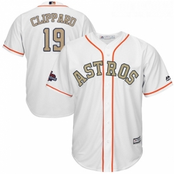 Youth Majestic Houston Astros 19 Tyler Clippard Authentic White 2018 Gold Program Cool Base MLB Jersey 