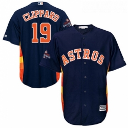 Youth Majestic Houston Astros 19 Tyler Clippard Replica Navy Blue Alternate 2017 World Series Champions Cool Base MLB Jersey 