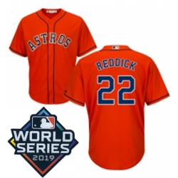 Youth Majestic Houston Astros 22 Josh Reddick Orange Alternate Cool Base Sitched 2019 World Series Patch Jersey