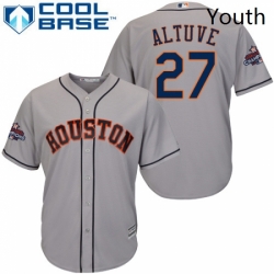 Youth Majestic Houston Astros 27 Jose Altuve Replica Grey Road 2017 World Series Champions Cool Base MLB Jersey