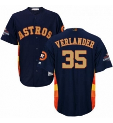 Youth Majestic Houston Astros 35 Justin Verlander Authentic Navy Blue Alternate 2018 Gold Program Cool Base MLB Jersey 