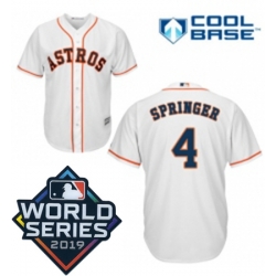 Youth Majestic Houston Astros 4 George Springer White Home Cool Base Sitched 2019 World Series Patch Jersey