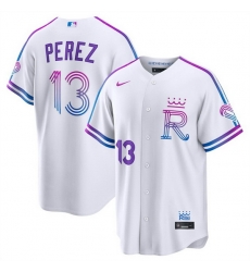 Men Kansas City Royals 13 Salvador Perez White 2026 City Connect Stadium Stitched Baseball Jersey Men Kansas City Royals 13 Salvador Perez White 2026 City Connect Stadium Stitched Baseball Jersey