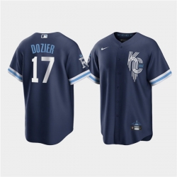 Men Kansas City Royals 17 Hunter Dozier 2022 Navy City Connect Cool Base Stitched jersey