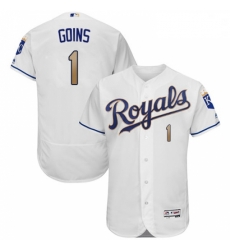 Mens Majestic Kansas City Royals 1 Ryan Goins White Flexbase Authentic Collection MLB Jersey