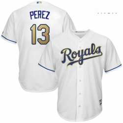 Mens Majestic Kansas City Royals 13 Salvador Perez Replica White Home Cool Base MLB Jersey