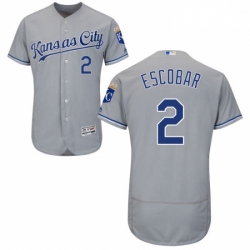 Mens Majestic Kansas City Royals 2 Alcides Escobar Grey Road Flex Base Authentic Collection MLB Jersey