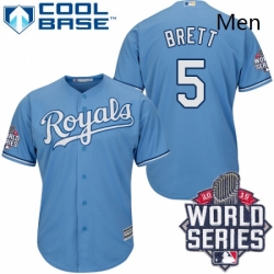 Mens Majestic Kansas City Royals 5 George Brett Authentic Light Blue Alternate 1 Cool Base 2015 World Series Patch MLB Jersey