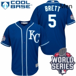 Mens Majestic Kansas City Royals 5 George Brett Replica Blue Alternate 2 Cool Base 2015 World Series Patch MLB Jersey