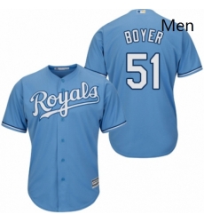 Mens Majestic Kansas City Royals 51 Blaine Boyer Replica Light Blue Alternate 1 Cool Base MLB Jersey 