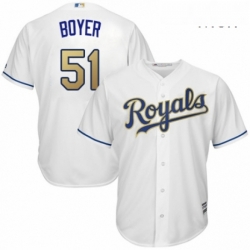 Mens Majestic Kansas City Royals 51 Blaine Boyer Replica White Home Cool Base MLB Jersey 