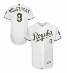 Mens Majestic Kansas City Royals 8 Mike Moustakas Authentic White 2016 Memorial Day Fashion Flex Base Jerseys