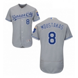 Mens Majestic Kansas City Royals 8 Mike Moustakas Grey Road Flex Base Authentic Collection MLB Jersey