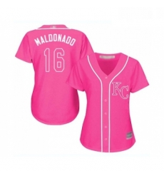 Womens Kansas City Royals 16 Martin Maldonado Replica Pink Fashion Cool Base Baseball Jersey 