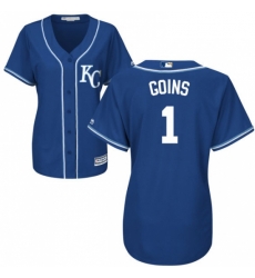 Womens Majestic Kansas City Royals 1 Ryan Goins Replica Blue Alternate 2 Cool Base MLB Jersey 