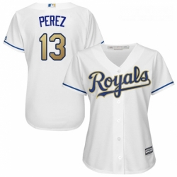 Womens Majestic Kansas City Royals 13 Salvador Perez Authentic White Home Cool Base MLB Jersey