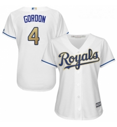 Womens Majestic Kansas City Royals 4 Alex Gordon Authentic White Home Cool Base MLB Jersey