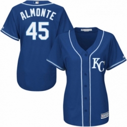 Womens Majestic Kansas City Royals 45 Abraham Almonte Replica Blue Alternate 2 Cool Base MLB Jersey 