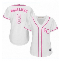 Womens Majestic Kansas City Royals 8 Mike Moustakas Replica White Fashion Cool Base MLB Jersey