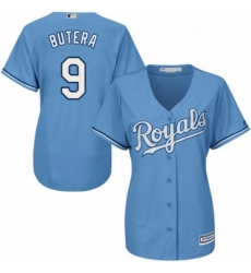 Womens Majestic Kansas City Royals 9 Drew Butera Replica Light Blue Alternate 1 Cool Base MLB Jersey 