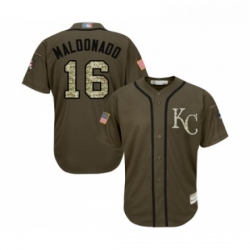 Youth Kansas City Royals 16 Martin Maldonado Authentic Green Salute to Service Baseball Jersey 