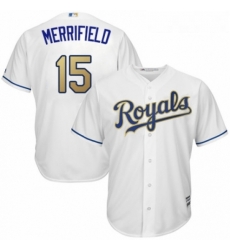 Youth Majestic Kansas City Royals 15 Whit Merrifield Replica White Home Cool Base MLB Jersey 